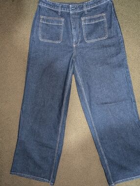 Classic Wide-Leg Dark Blue Denim Jeans